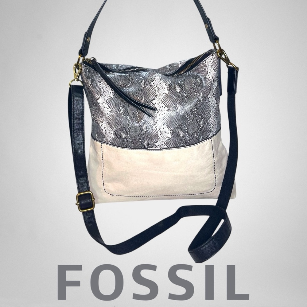 Fossil Amelia Leather Python Hobo Crossbody Shoul… - image 1